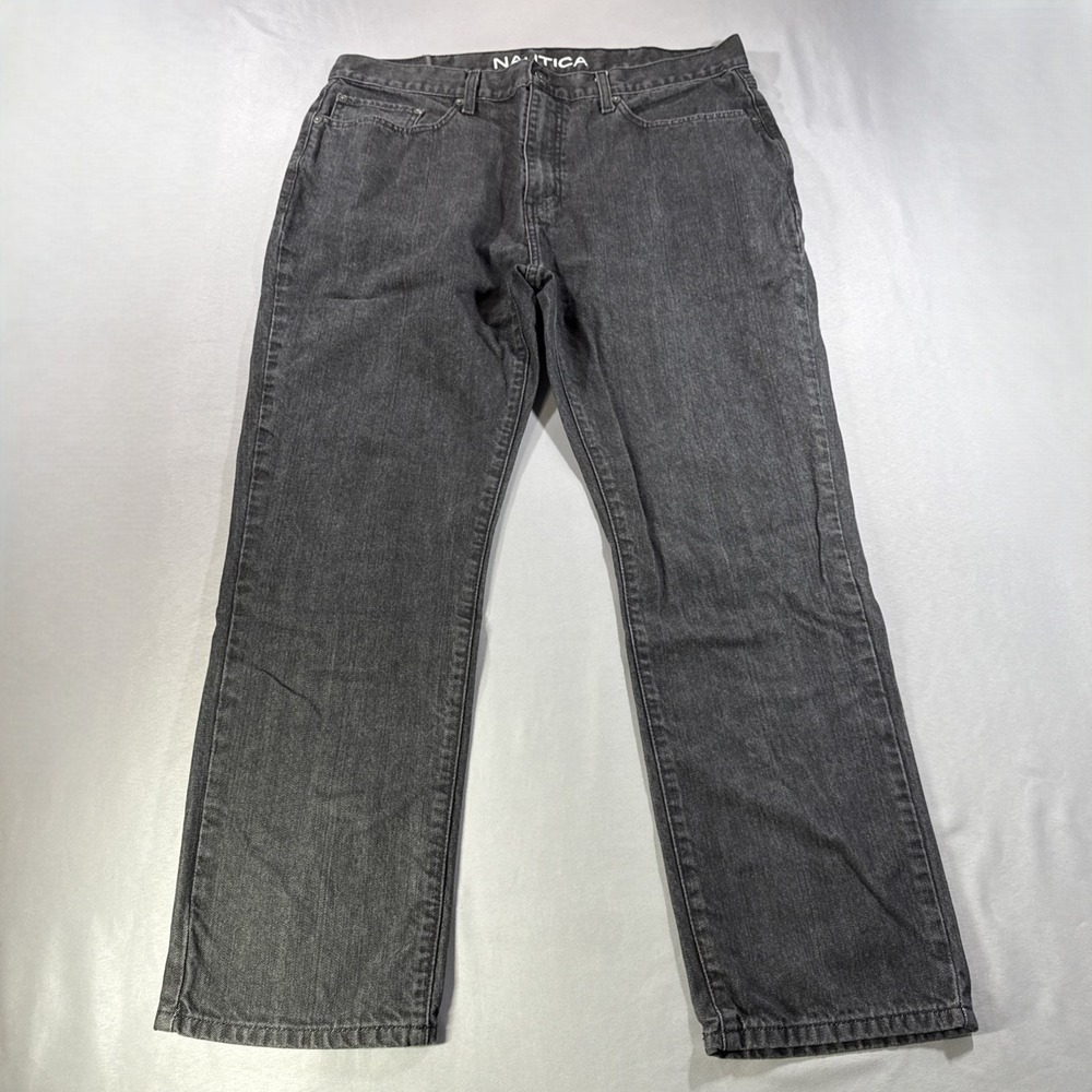 Nautica Mens Straight Leg Jeans 36x29 Faded Black Denim Dark Gray Pants Classic